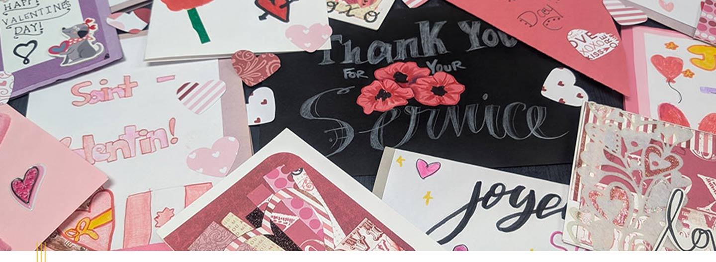 A collage of Valentine’s Day Cards to veterans.